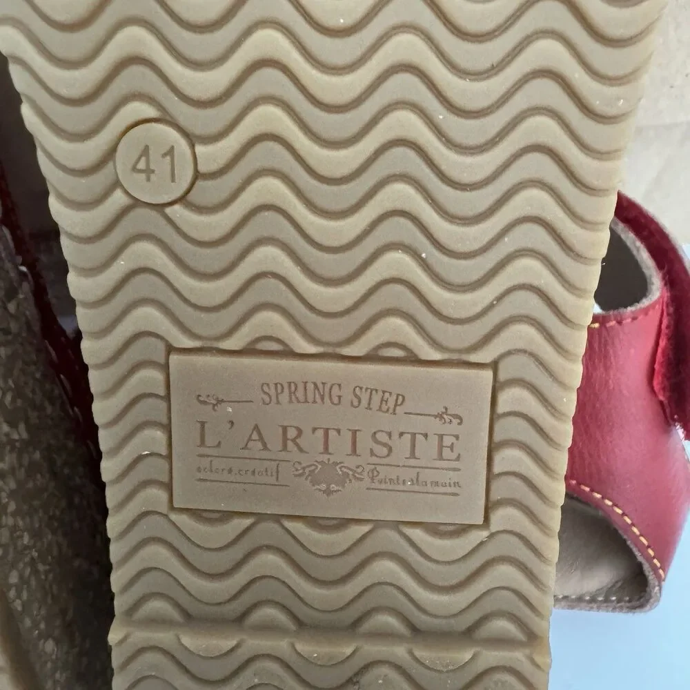 L'Artiste by Spring Step Leather Wedge Sandals Cuteness Red 41 - Picture 3 of 9